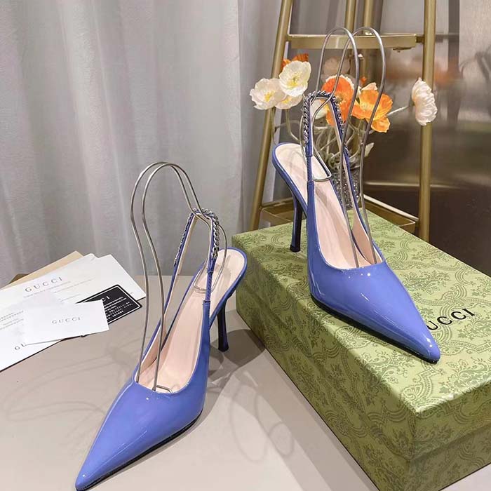 G*u*i women gg G*u*i signoria slingback pump lilac patent leather high heel