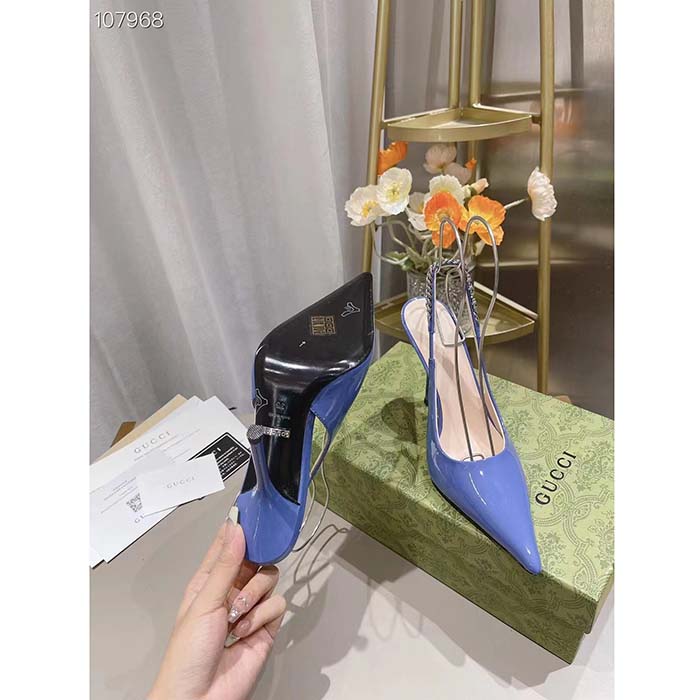 G*u*i women gg G*u*i signoria slingback pump lilac patent leather high heel