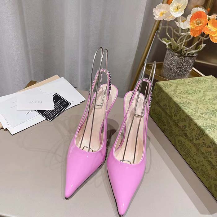 G*u*i women gg G*u*i signoria slingback pump pink patent leather low heel