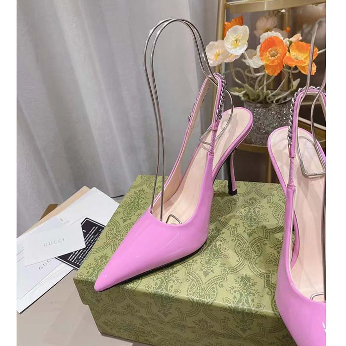 G*u*i women gg G*u*i signoria slingback pump pink patent leather low heel