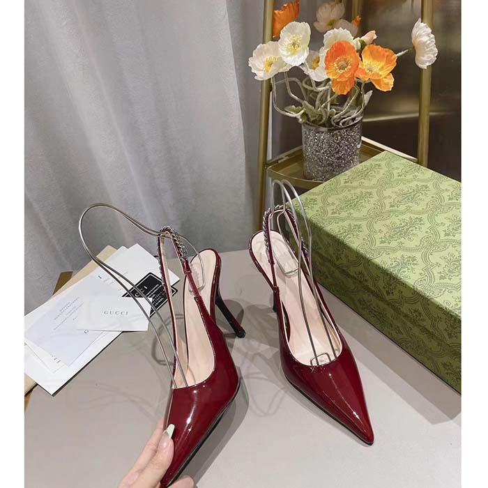 G*u*i women gg G*u*i signoria slingback pump red patent leather high heel
