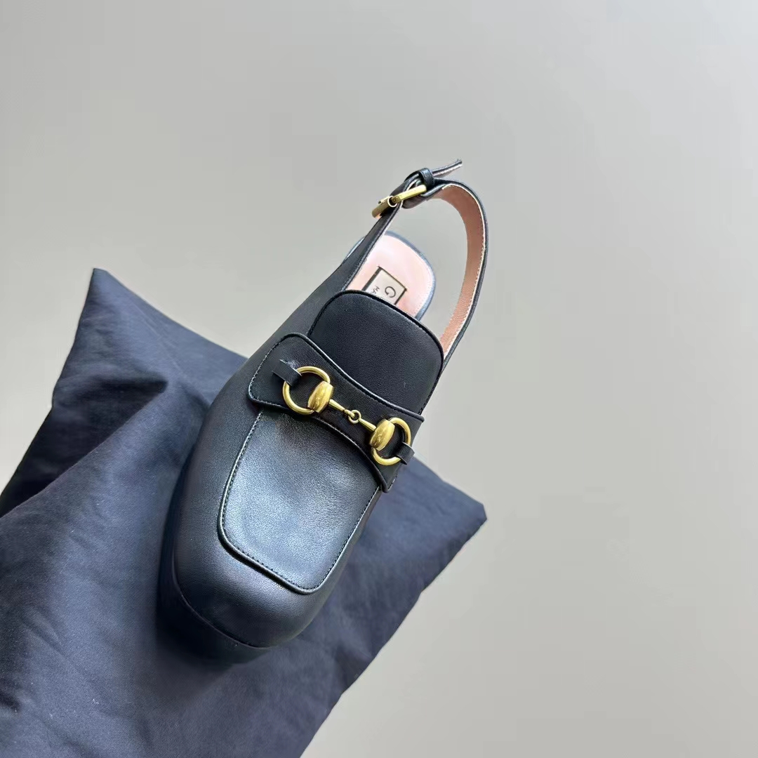 G*u*i women gg horsebit mule black leather double ring bar style ‎771566 0g0v0 1000