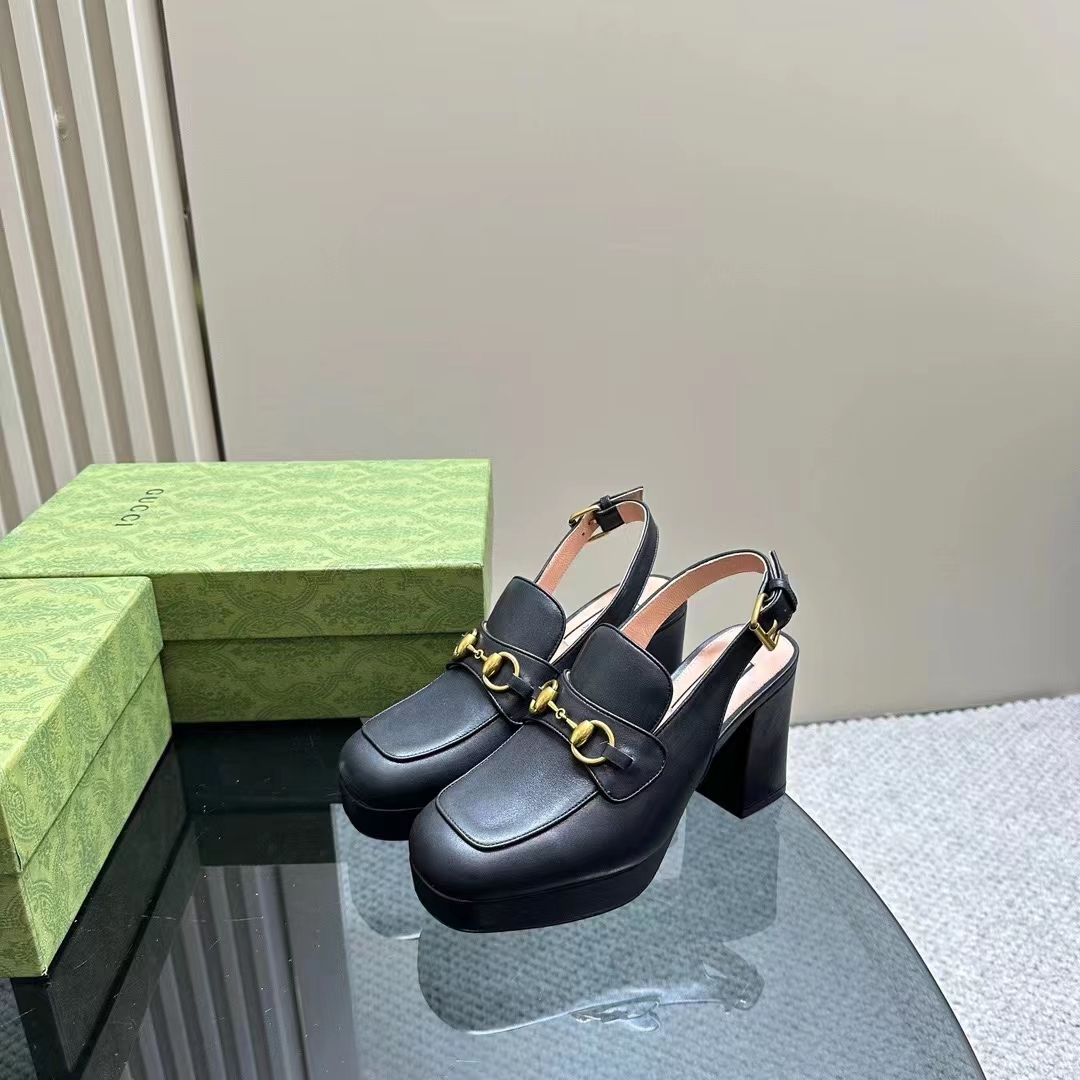 G*u*i women gg horsebit mule black leather double ring bar style ‎771566 0g0v0 1000
