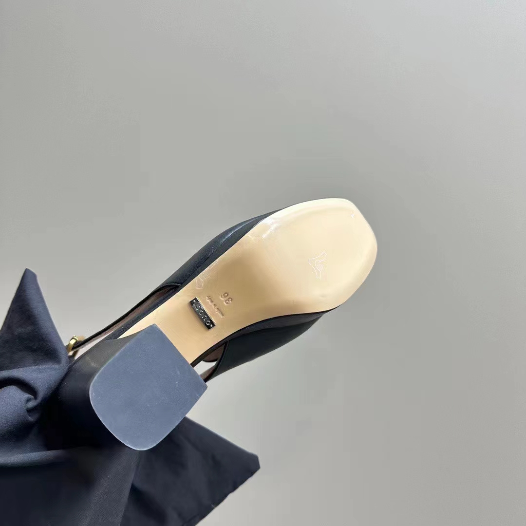 G*u*i women gg horsebit mule black leather double ring bar style ‎771566 0g0v0 1000