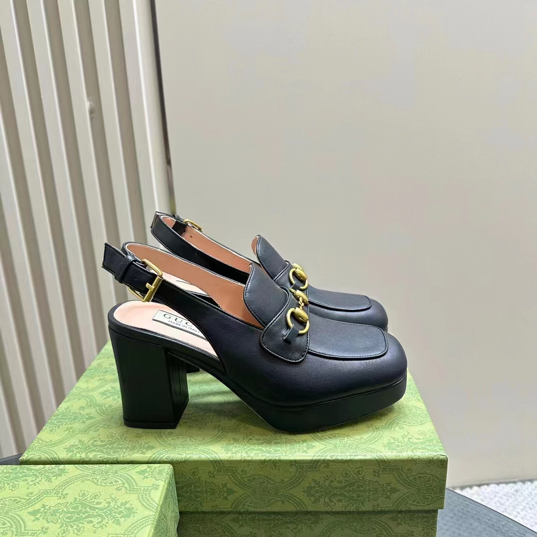 G*u*i women gg horsebit mule black leather double ring bar style ‎771566 0g0v0 1000