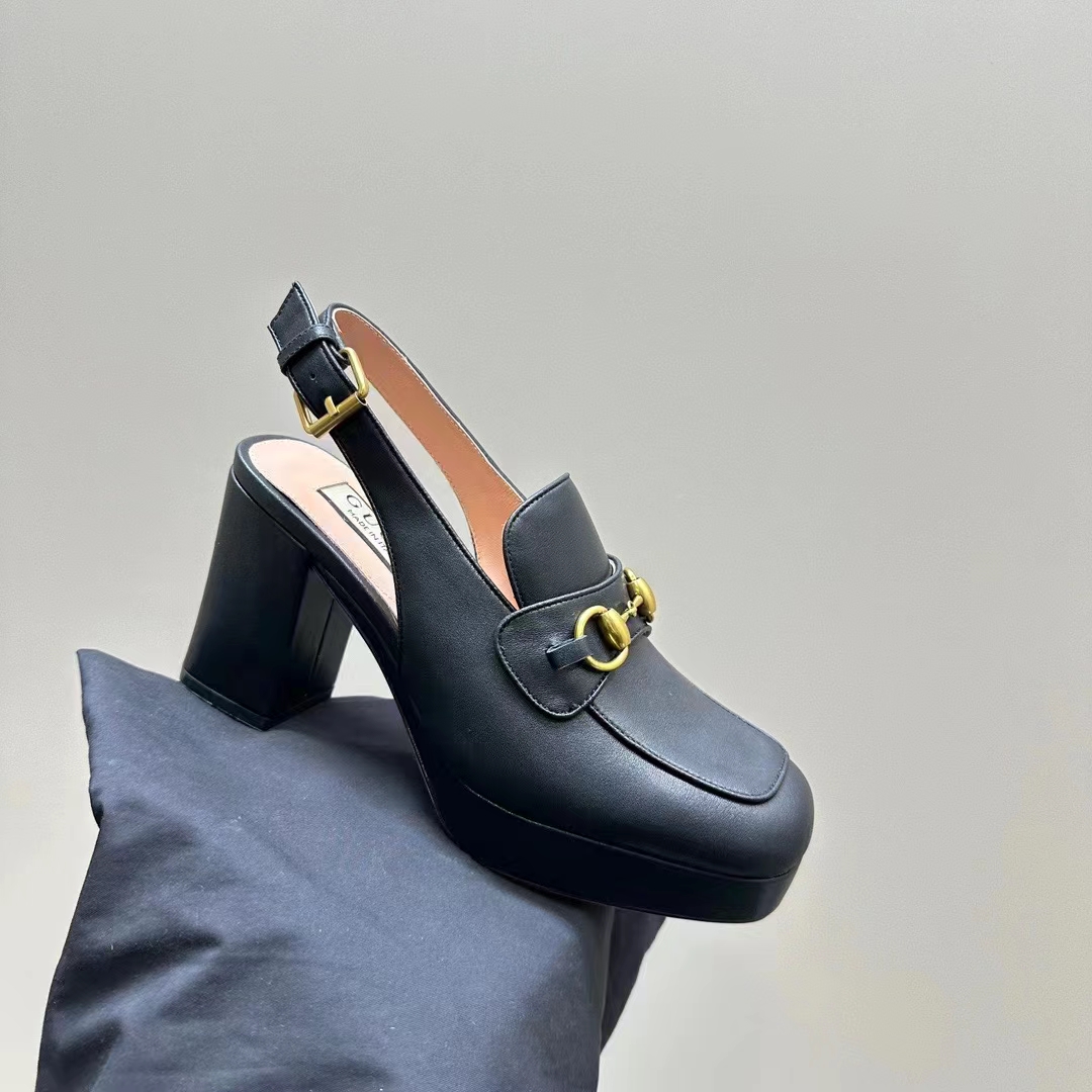 G*u*i women gg horsebit mule black leather double ring bar style ‎771566 0g0v0 1000