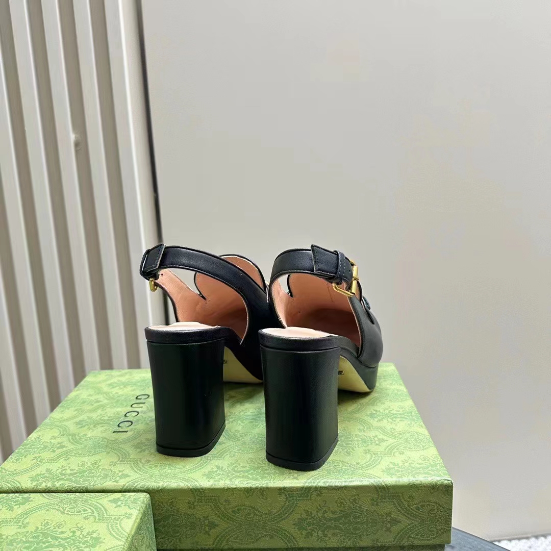 G*u*i women gg horsebit mule black leather double ring bar style ‎771566 0g0v0 1000