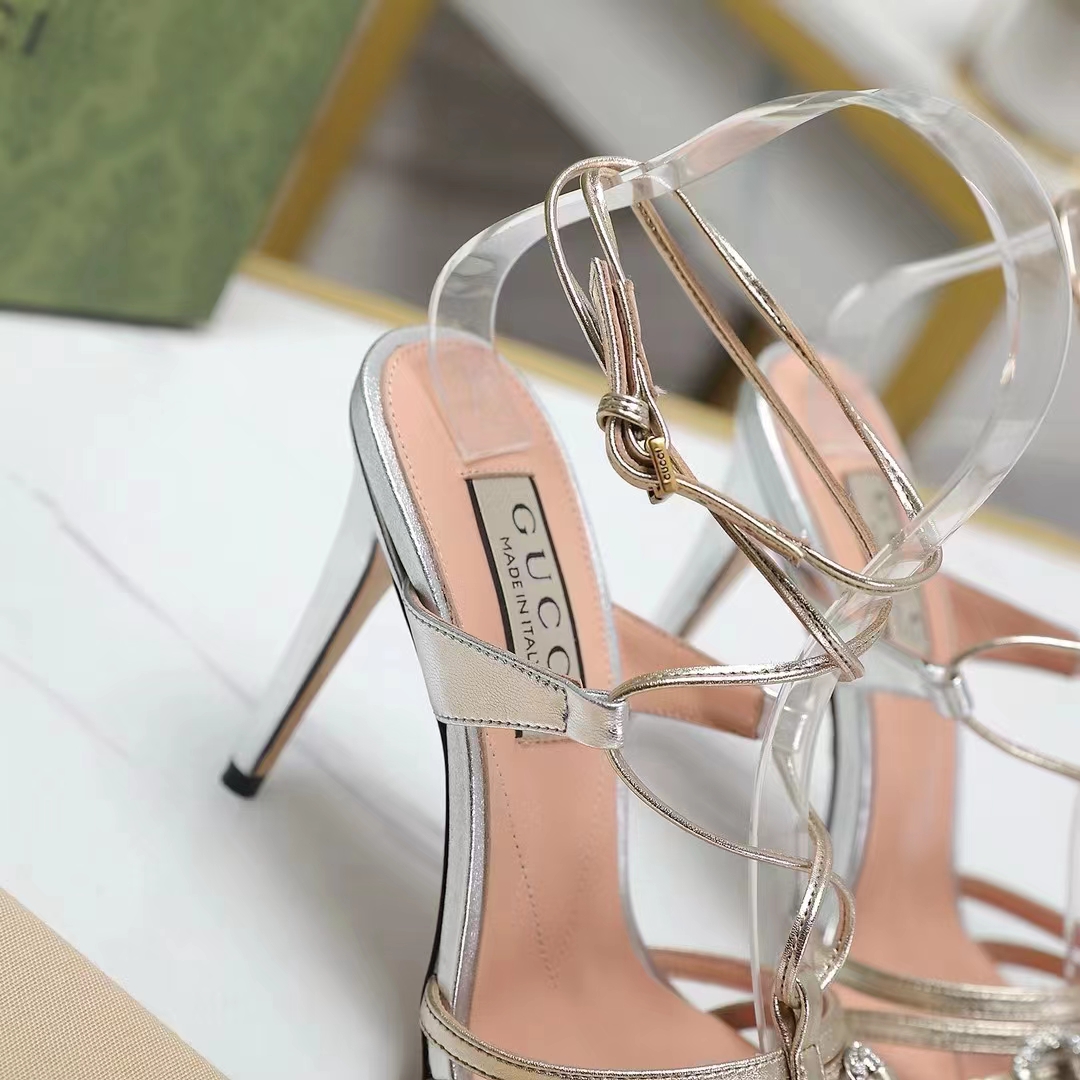G*u*i women gg horsebit sandal metallic silver gold leather crystals high heel