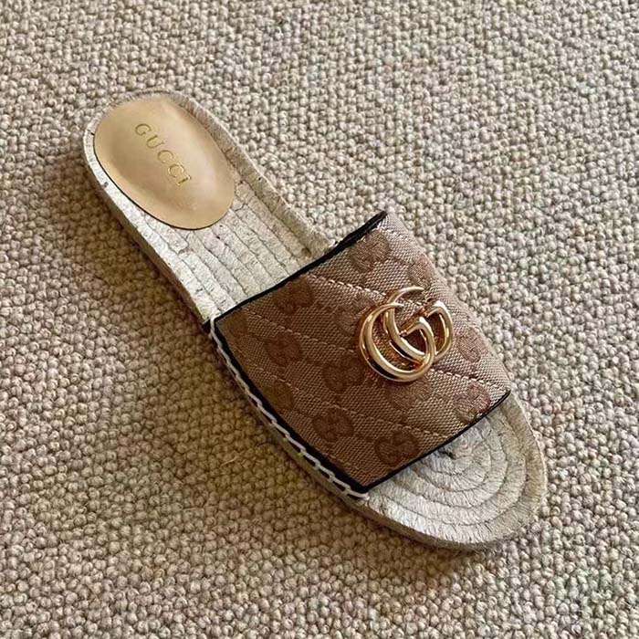 G*u*i women gg matelassé canvas espadrille sandal double g flat