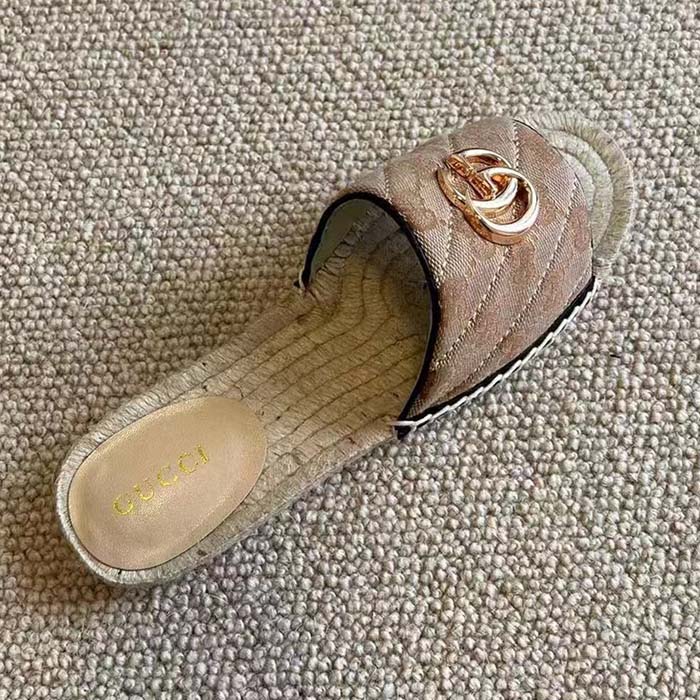 G*u*i women gg matelassé canvas espadrille sandal double g flat