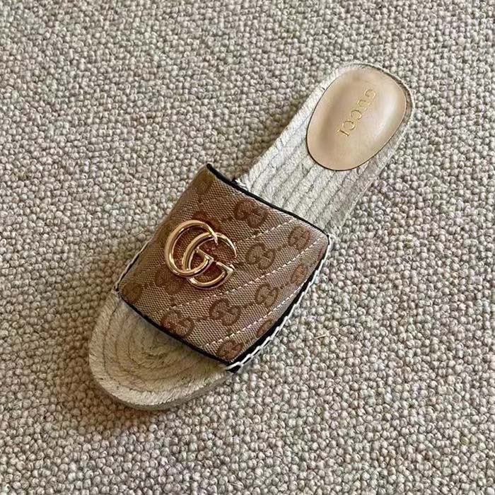 G*u*i women gg matelassé canvas espadrille sandal double g flat