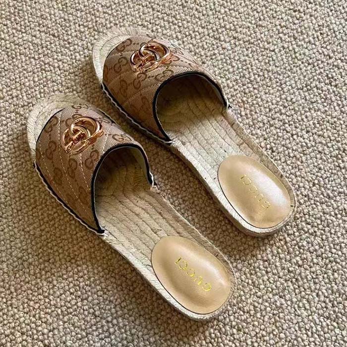 G*u*i women gg matelassé canvas espadrille sandal double g flat
