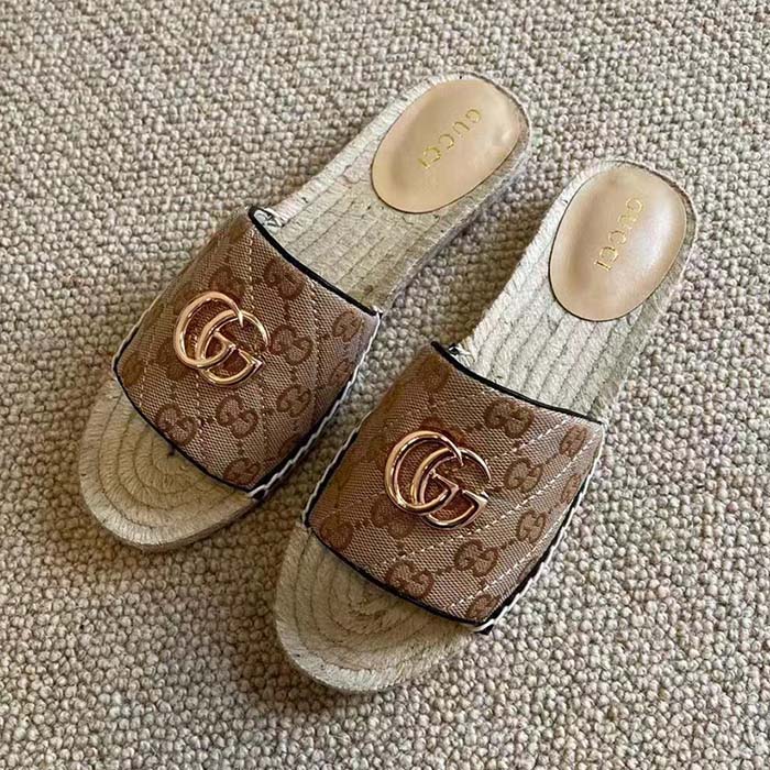 G*u*i women gg matelassé canvas espadrille sandal double g flat