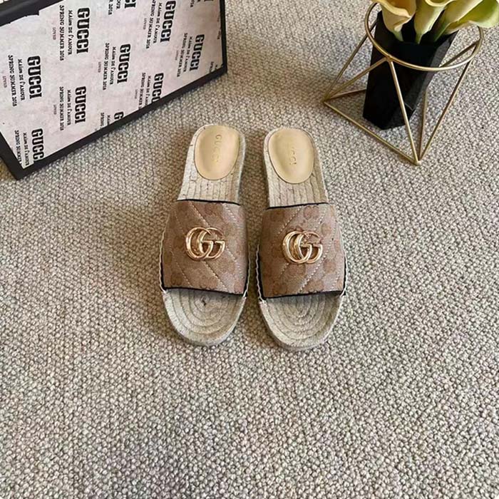 G*u*i women gg matelassé canvas espadrille sandal double g flat