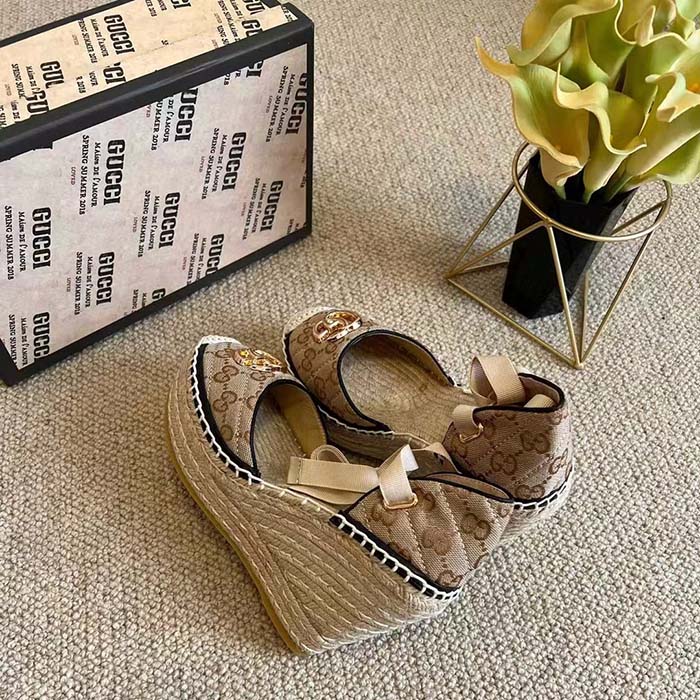 G*u*i women gg matelassé platform espadrille double g high 12 cm heel
