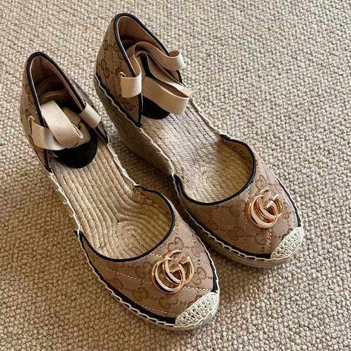 G*u*i women gg matelassé platform espadrille double g high 12 cm heel