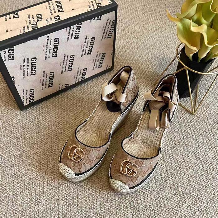 G*u*i women gg matelassé platform espadrille double g high 12 cm heel