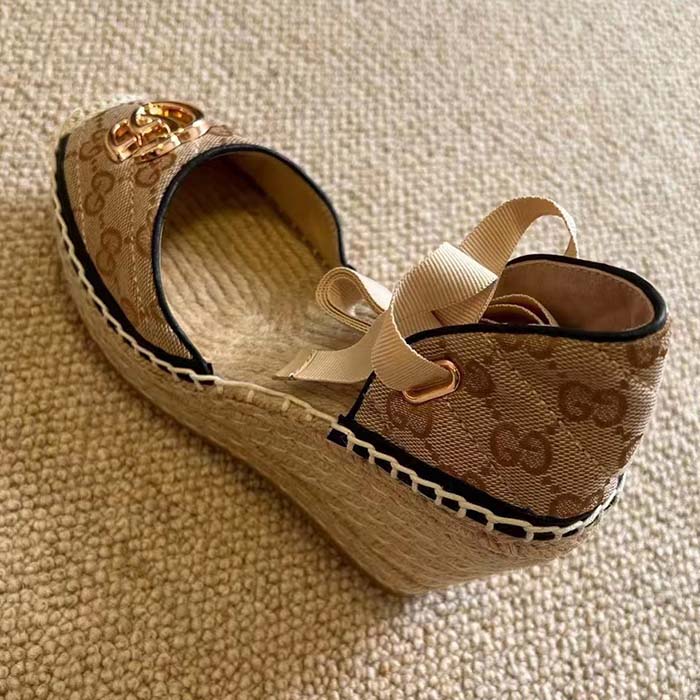 G*u*i women gg matelassé platform espadrille double g high 12 cm heel