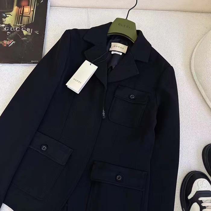 G*u*i men gg wool jacquard jacket black lined notch lapel petite fit