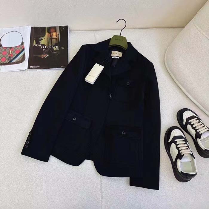 G*u*i men gg wool jacquard jacket black lined notch lapel petite fit