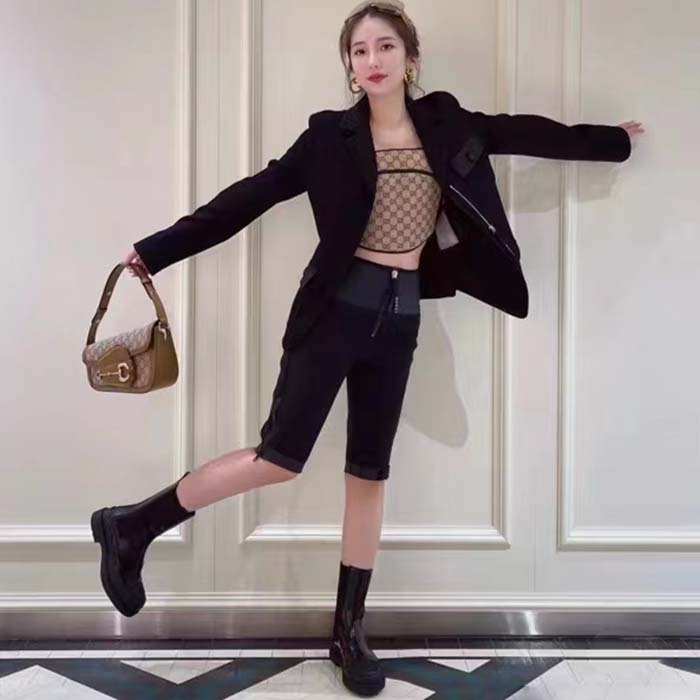 G*u*i women gg wool jacquard jacket black lined notch lapel petite fit