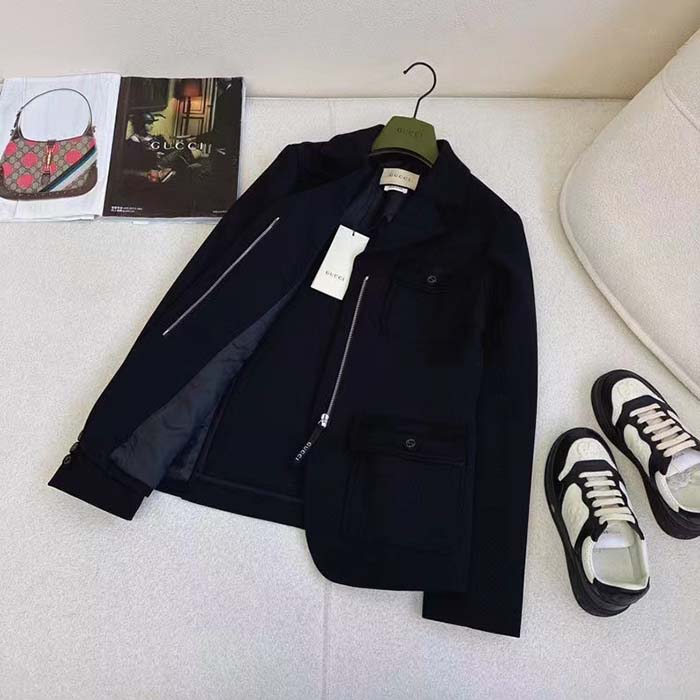 G*u*i men gg wool jacquard jacket black lined notch lapel petite fit