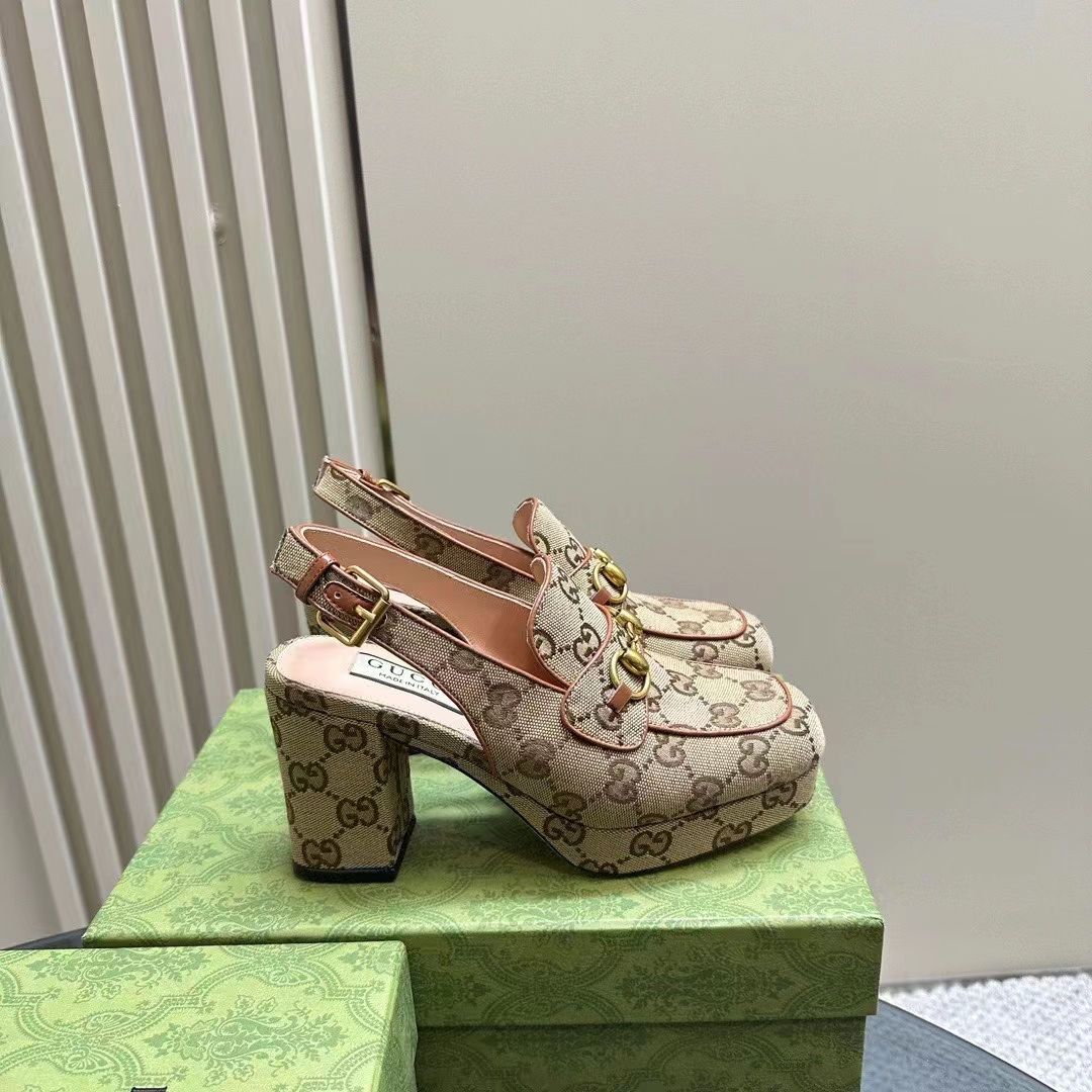 G*u*i women horsebit mule beige ebony original gg canvas mid 8.4 cm heel style ‎776916 g1730 9755