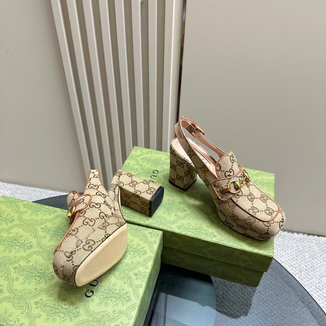 G*u*i women horsebit mule beige ebony original gg canvas mid 8.4 cm heel style ‎776916 g1730 9755