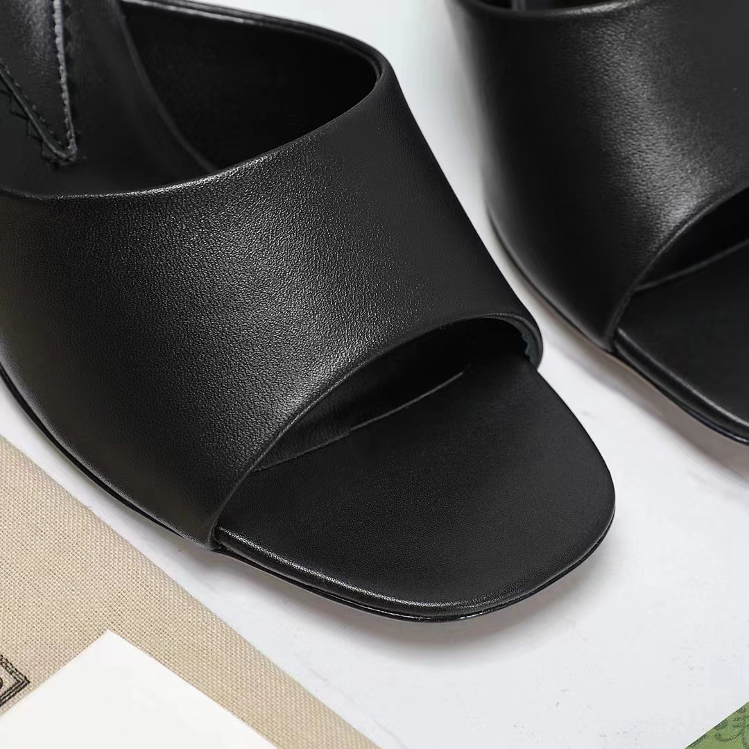 G*u*i women interlocking g heel slide black leather mid 7.6 cm heel