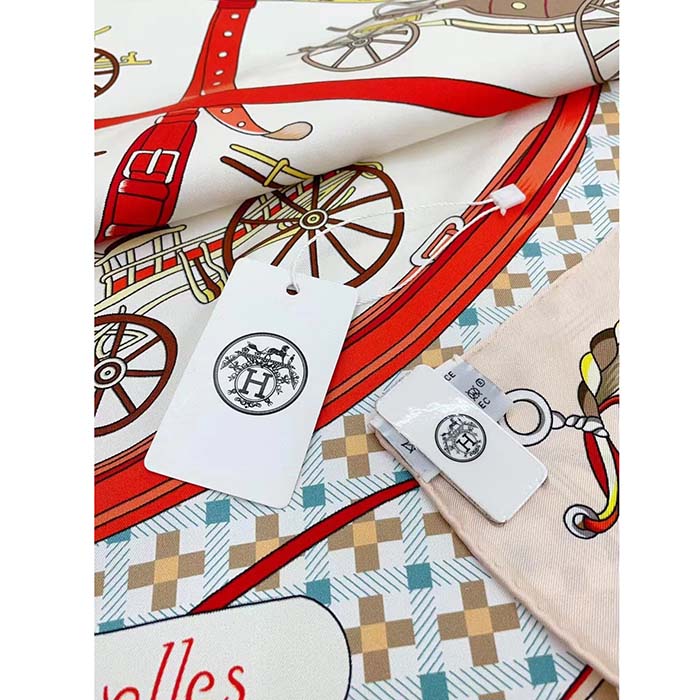 Hermes Women Les Voitures Nouvelles Scarf 70 Silk Beige Multicolore