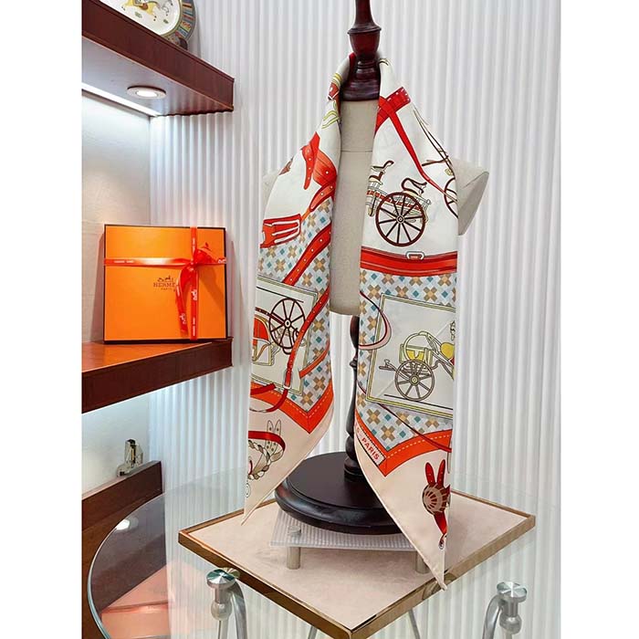Hermes Women Les Voitures Nouvelles Scarf 70 Silk Beige Multicolore