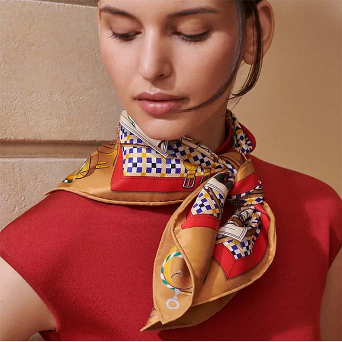 Hermes Women Les Voitures Nouvelles Scarf 70 Silk Beige Multicolore