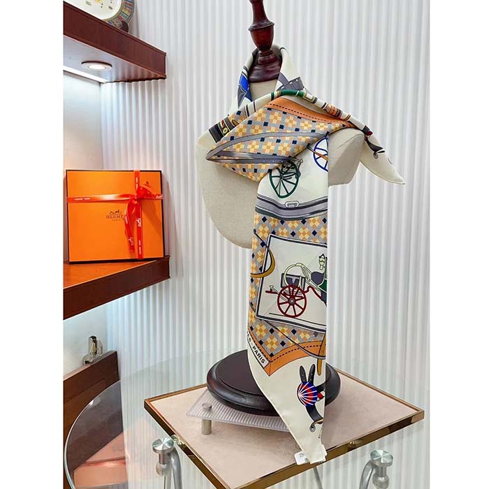 Hermes Women Les Voitures Nouvelles Scarf 70 Silk Brown Multicolore