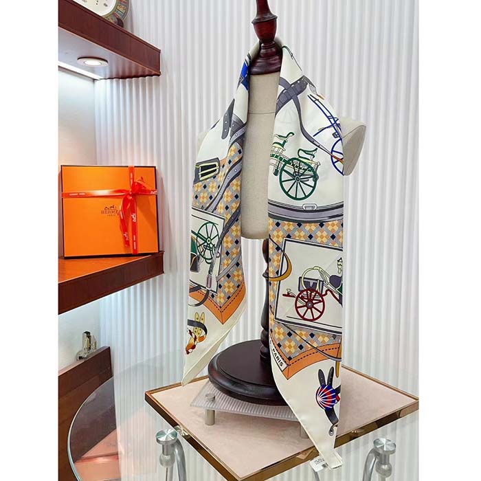 Hermes Women Les Voitures Nouvelles Scarf 70 Silk Brown Multicolore