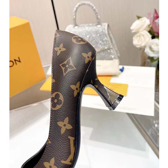 Louis Vuitton LV Women Sparkle Pump Brown Monogram Flower Canvas Elasticized 6.5 Cm Heel