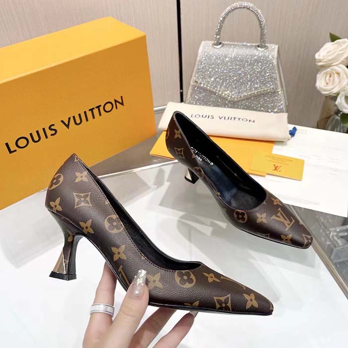 Louis Vuitton LV Women Sparkle Pump Brown Monogram Flower Canvas Elasticized 6.5 Cm Heel