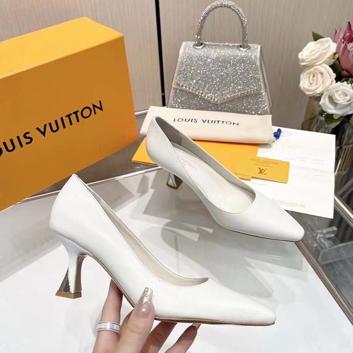 Louis Vuitton LV Women Sparkle Pump White Calf Leather Elasticized 6.5 Cm Heel