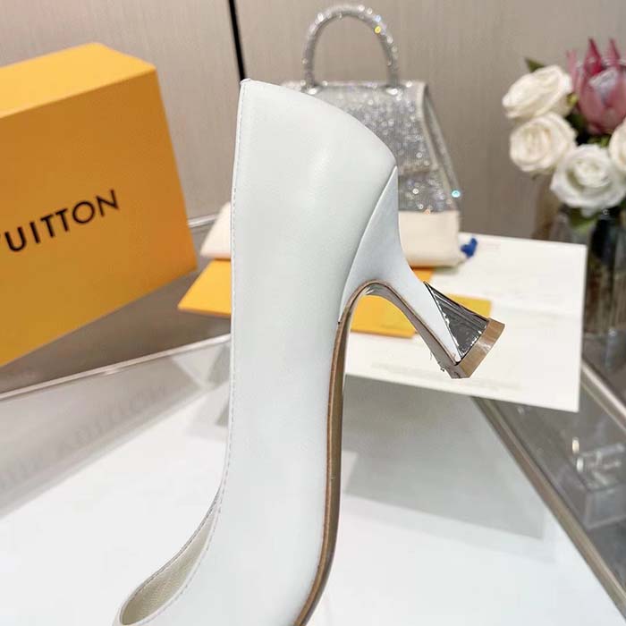 Louis Vuitton LV Women Sparkle Pump White Calf Leather Elasticized 6.5 Cm Heel