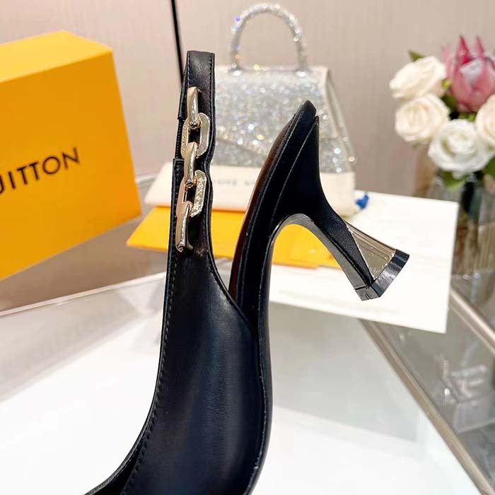 Louis Vuitton LV Women Sparkle Slingback Pump Black Calf Leather Elasticized 6.5 Cm Heel