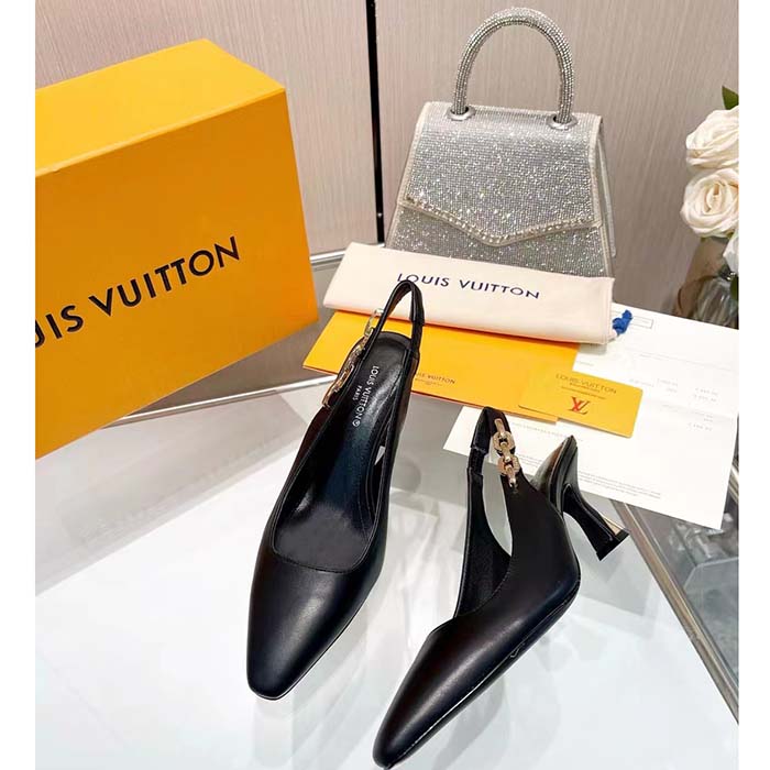 Louis Vuitton LV Women Sparkle Slingback Pump Black Calf Leather Elasticized 6.5 Cm Heel