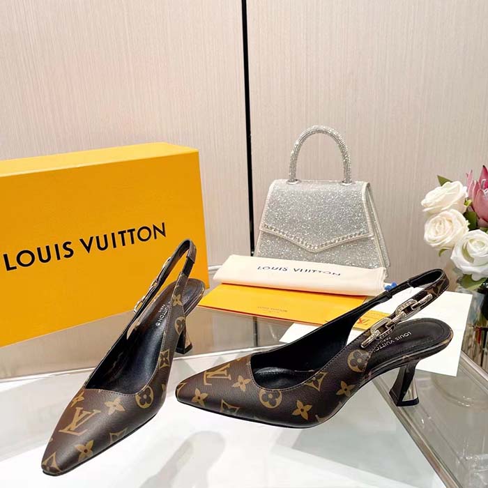 Louis Vuitton LV Women Sparkle Slingback Pump Brown Monogram Flower Canvas
