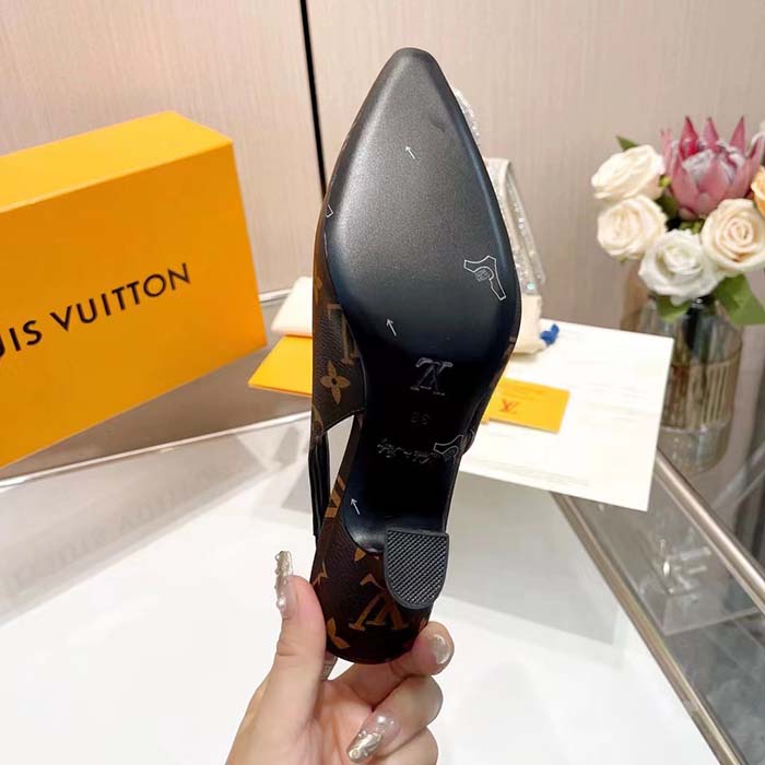 Louis Vuitton LV Women Sparkle Slingback Pump Brown Monogram Flower Canvas