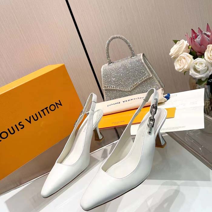 Louis Vuitton LV Women Sparkle Slingback Pump White Calf Leather Elasticized 6.5 Cm Heel
