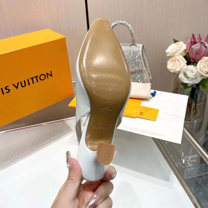 Louis Vuitton LV Women Sparkle Slingback Pump White Calf Leather Elasticized 6.5 Cm Heel