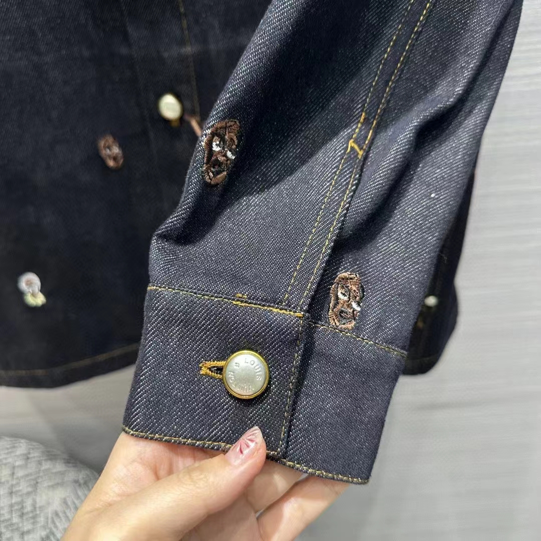 Louis Vuitton Women LV RUNWAY Embroidered Denim Overshirt Oversized Fit Indigo Cotton 1AFHVF