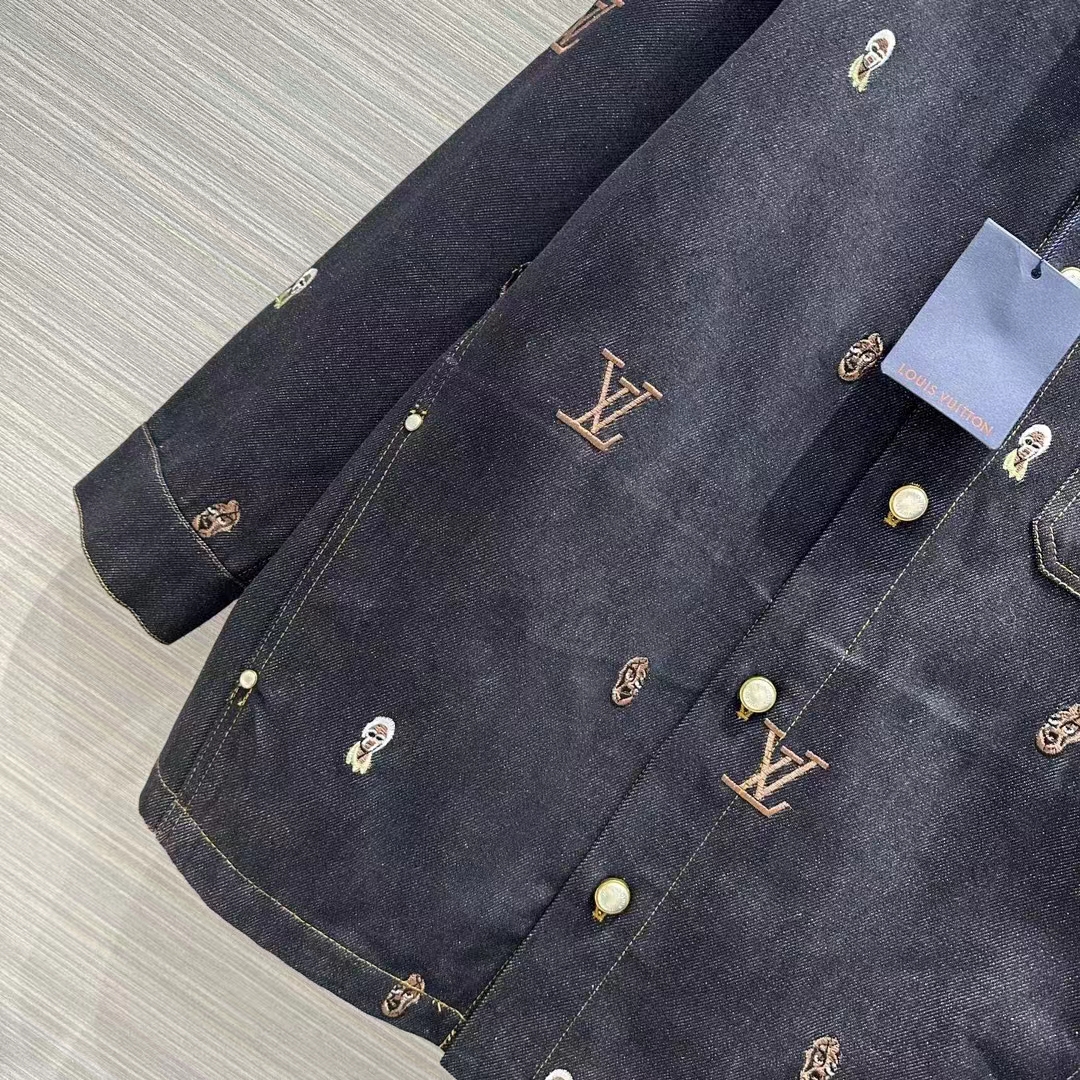 Louis Vuitton Women LV RUNWAY Embroidered Denim Overshirt Oversized Fit Indigo Cotton 1AFHVF