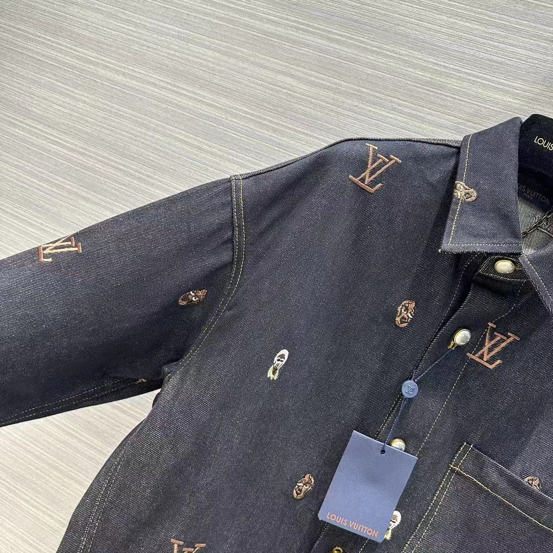 Louis Vuitton Women LV RUNWAY Embroidered Denim Overshirt Oversized Fit Indigo Cotton 1AFHVF