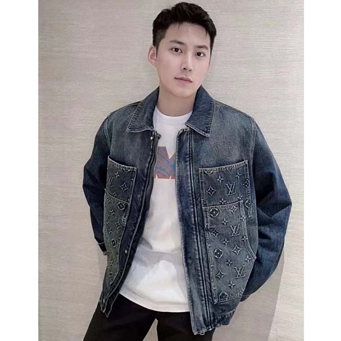 Louis Vuitton Men LV Workwear Denim Jacket Regular Fit Monogram Indigo Cotton 1ABJ7A