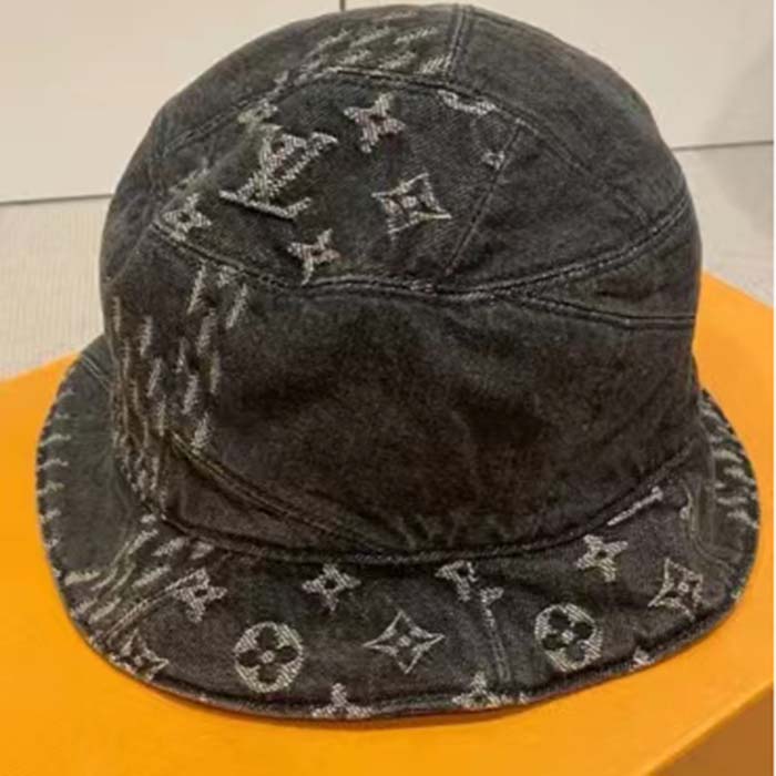 Louis Vuitton Unisex LV Monogram Jacquard Denim Bucket Hat Black Cotton