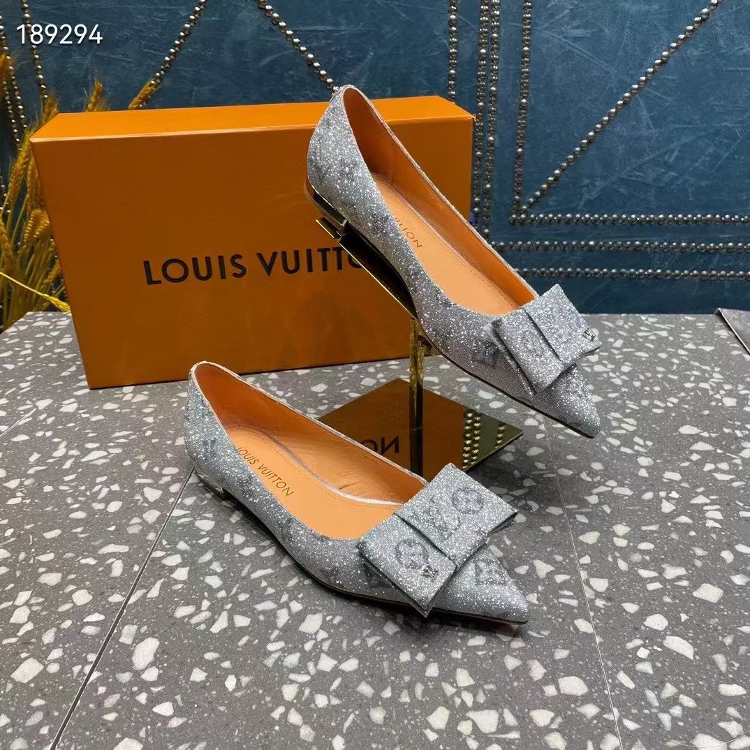 Louis Vuitton Women LV Blossom Flat Ballerina Grey Glitter Leather